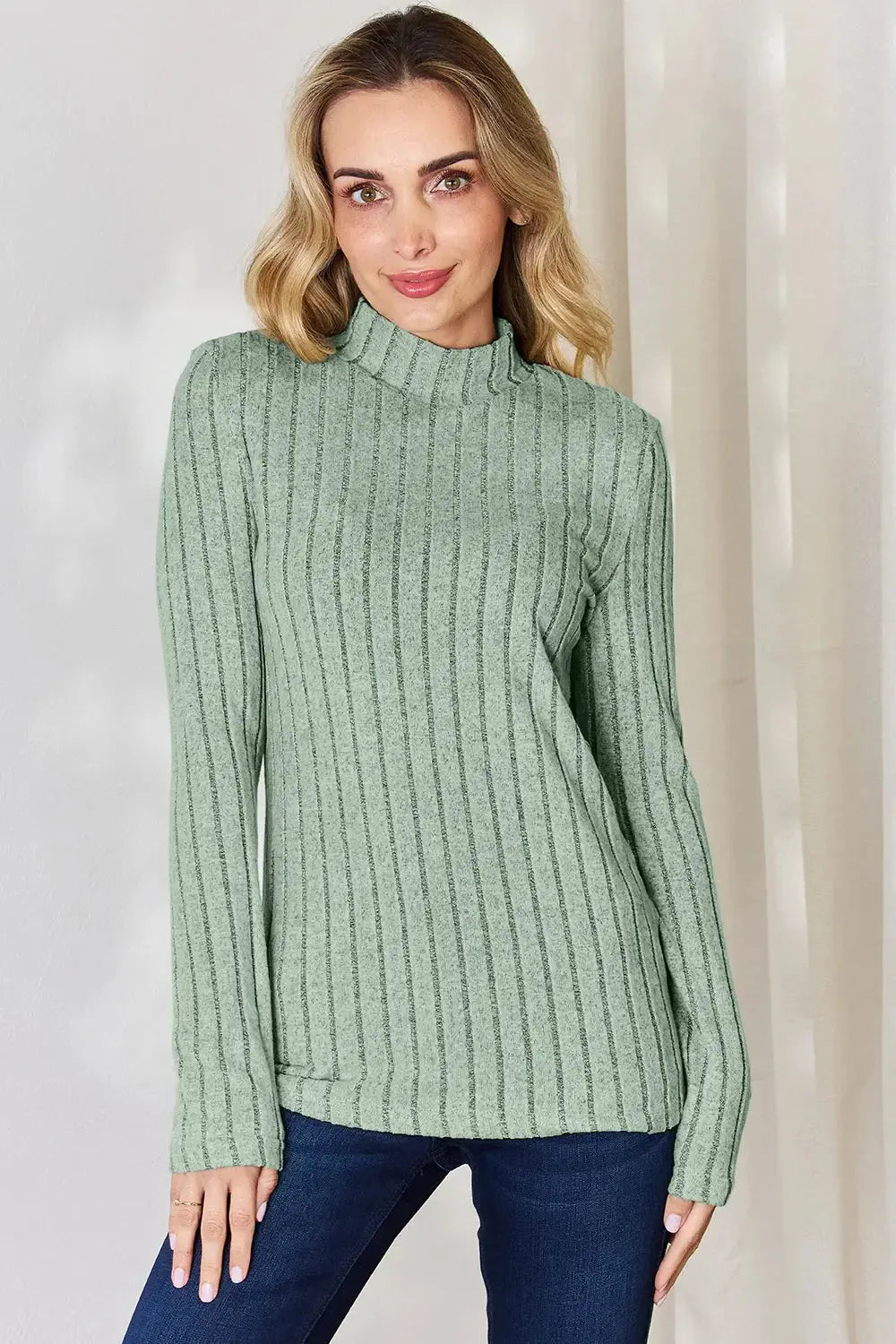 Basic Bae Full Size Ribbed Mock Neck Long Sleeve T-Shirt - Love Salve